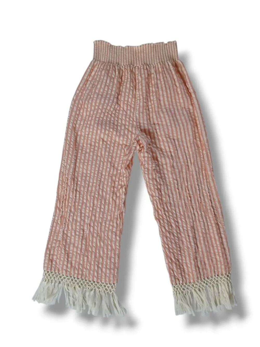Roller Rabbit Womens Tianna Top And Pants Set Fringe Coral Stripe CoverUp Size M